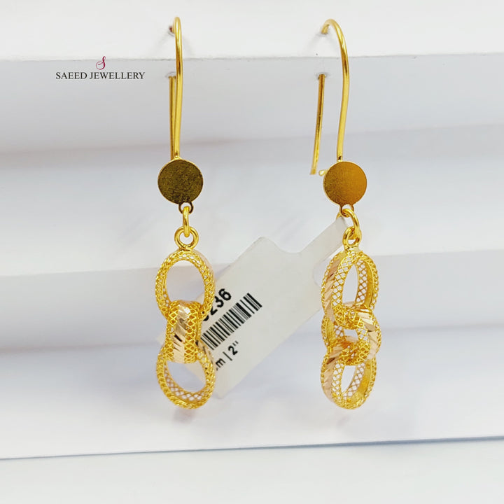 21K Gold Engraved Cuban Links Earrings by Saeed Jewelry - Image 1