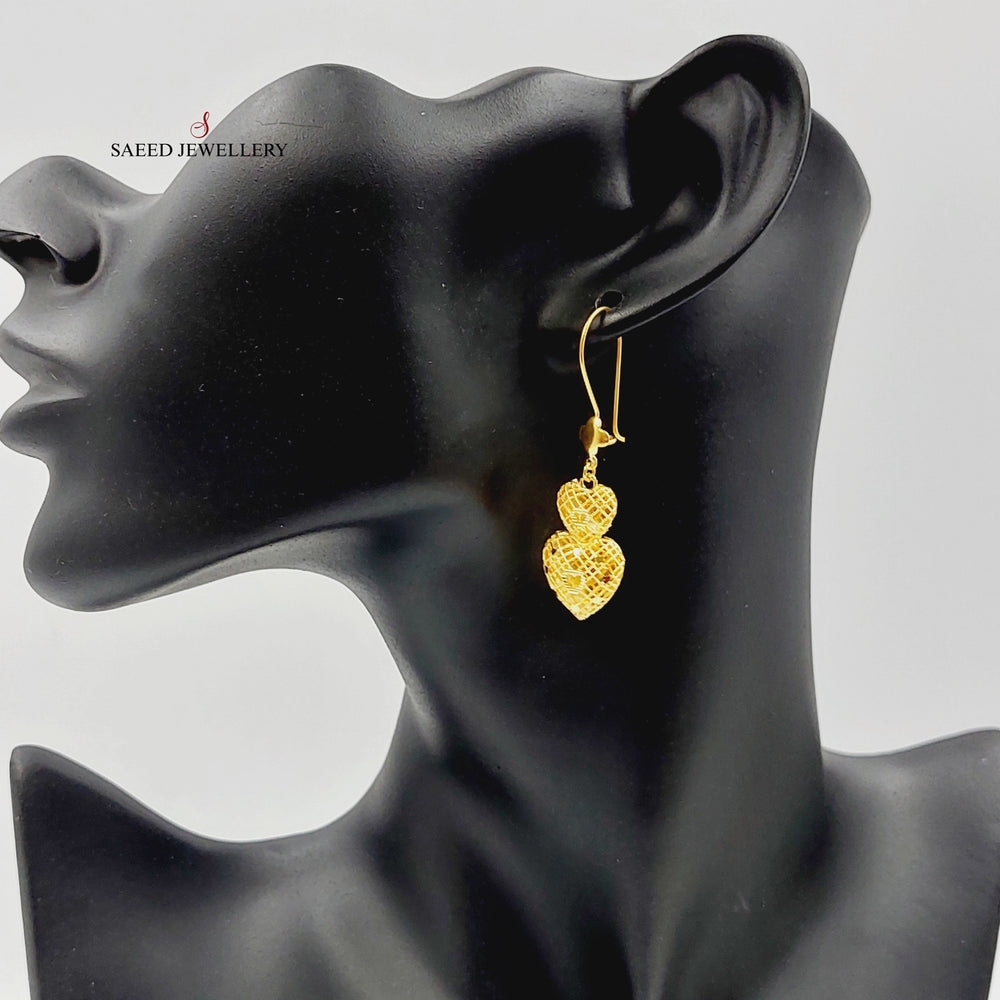 21K Gold Heart Bahraini Earrings by Saeed Jewelry - Image 2