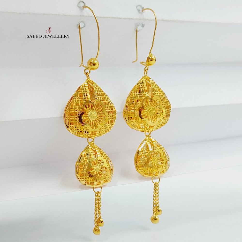 21K Gold Heart Tears Earrings by Saeed Jewelry - Image 2