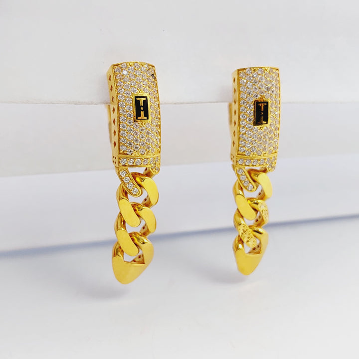 21K Gold Zircon Studded Cuban Links Earrings by Saeed Jewelry - Image 3