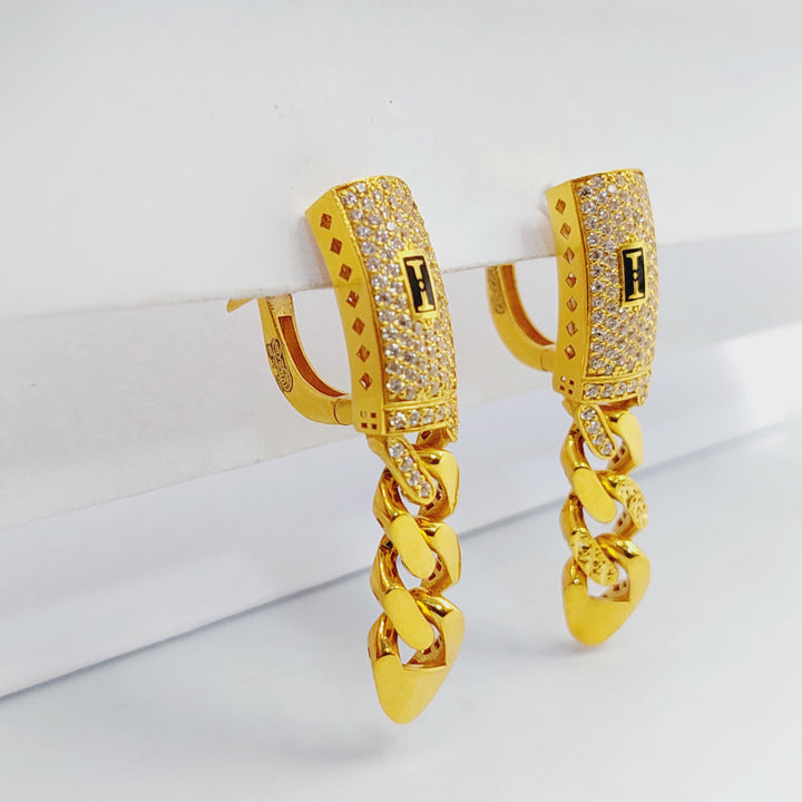 21K Gold Zircon Studded Cuban Links Earrings by Saeed Jewelry - Image 4