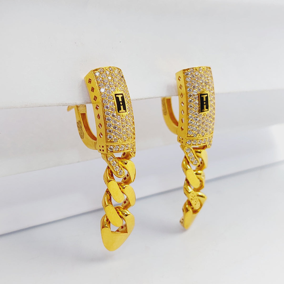 21K Gold Zircon Studded Cuban Links Earrings by Saeed Jewelry - Image 1