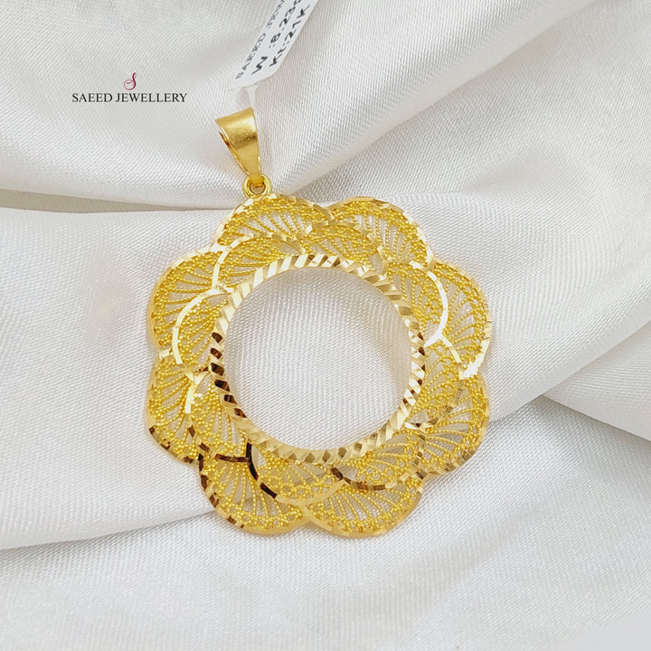 21K Gold Engraved Rashadi Frame Pendant by Saeed Jewelry - Image 1