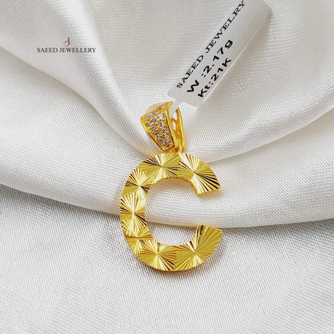 21K Gold Zircon Studded C Letter Pendant by Saeed Jewelry - Image 3