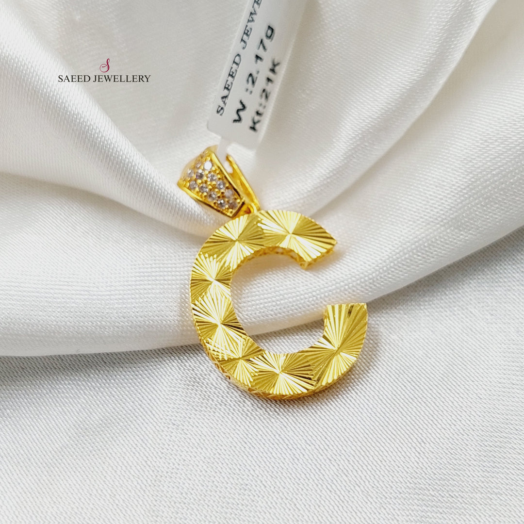 21K Gold Zircon Studded C Letter Pendant by Saeed Jewelry - Image 2