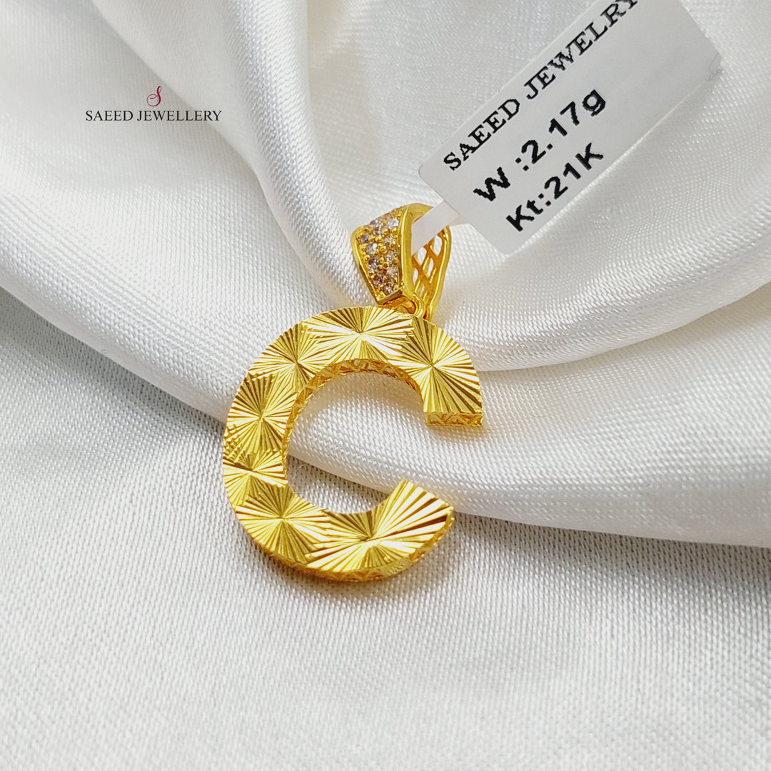 21K Gold Zircon Studded C Letter Pendant by Saeed Jewelry - Image 1