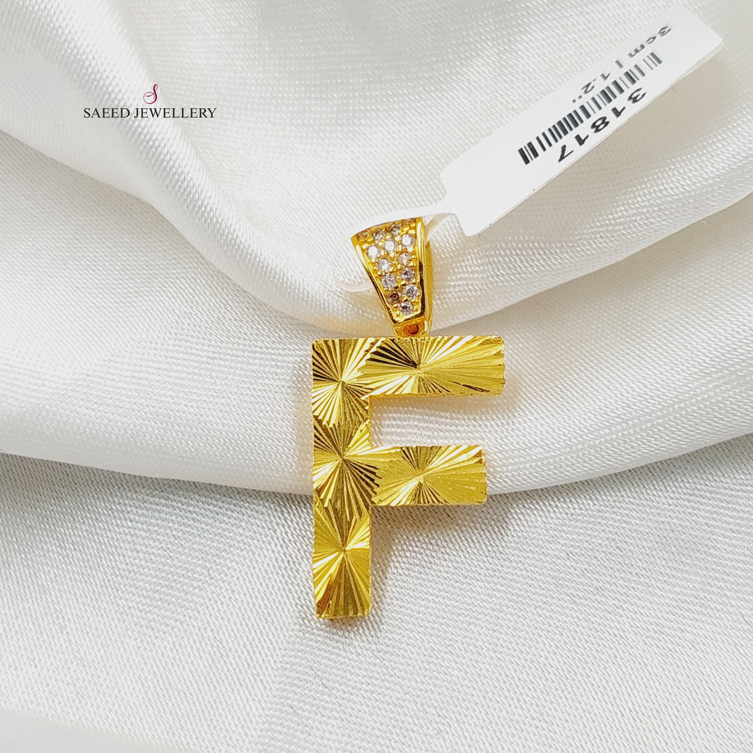 21K Gold Zircon Studded F Letter Pendant by Saeed Jewelry - Image 1