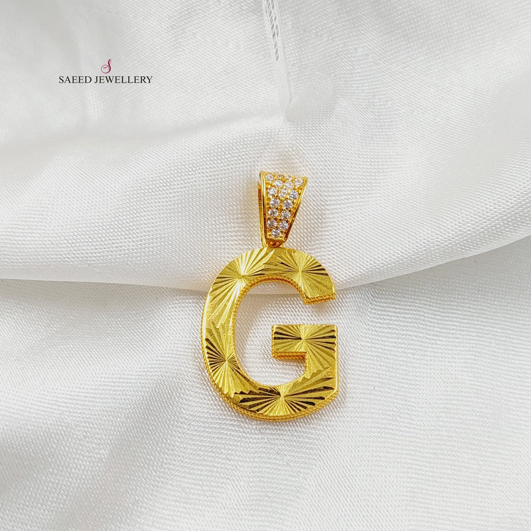 21K Gold Zircon Studded G Letter Pendant by Saeed Jewelry - Image 4