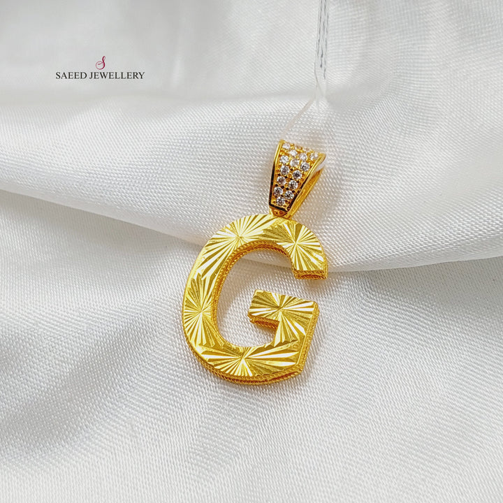 21K Gold Zircon Studded G Letter Pendant by Saeed Jewelry - Image 1