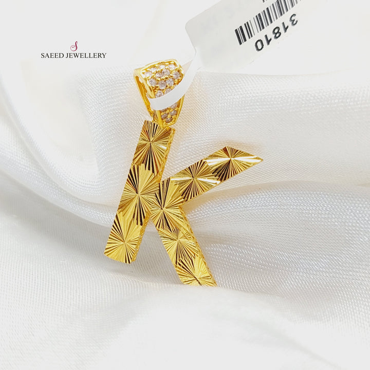 21K Gold Zircon Studded K Letter Pendant by Saeed Jewelry - Image 3