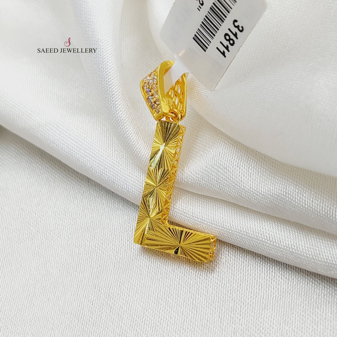 21K Gold Zircon Studded L Letter Pendant by Saeed Jewelry - Image 1