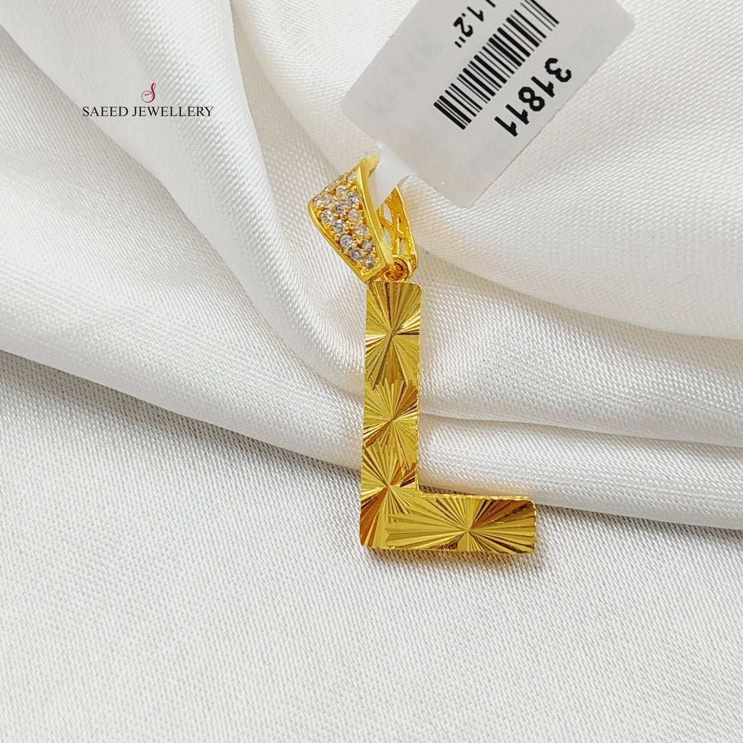 21K Gold Zircon Studded L Letter Pendant by Saeed Jewelry - Image 4