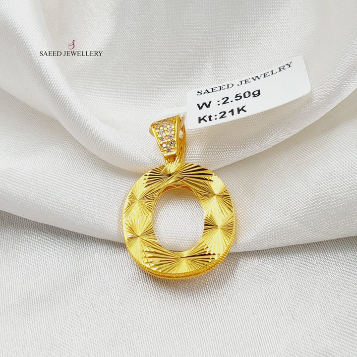 21K Gold Zircon Studded O Letter Pendant by Saeed Jewelry - Image 1