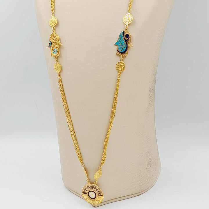 21K Gold Enameled & Zircon Studded Deluxe Long Necklace by Saeed Jewelry - Image 6