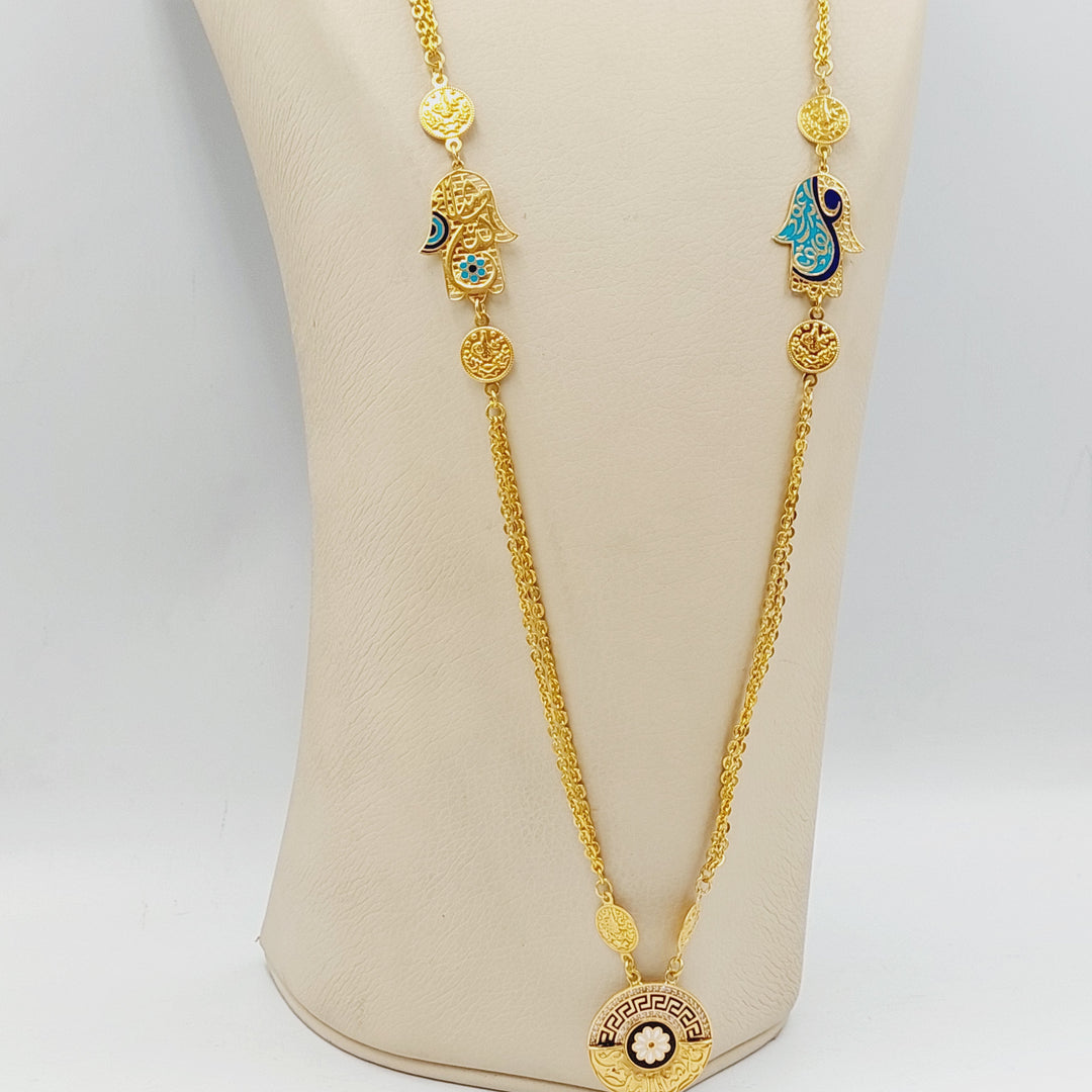 21K Gold Enameled & Zircon Studded Deluxe Long Necklace by Saeed Jewelry - Image 4