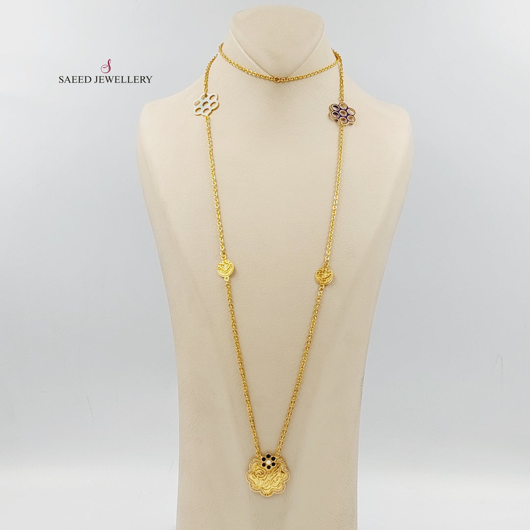 21K Gold Enameled & Zircon Studded Islamic Long Necklace by Saeed Jewelry - Image 1