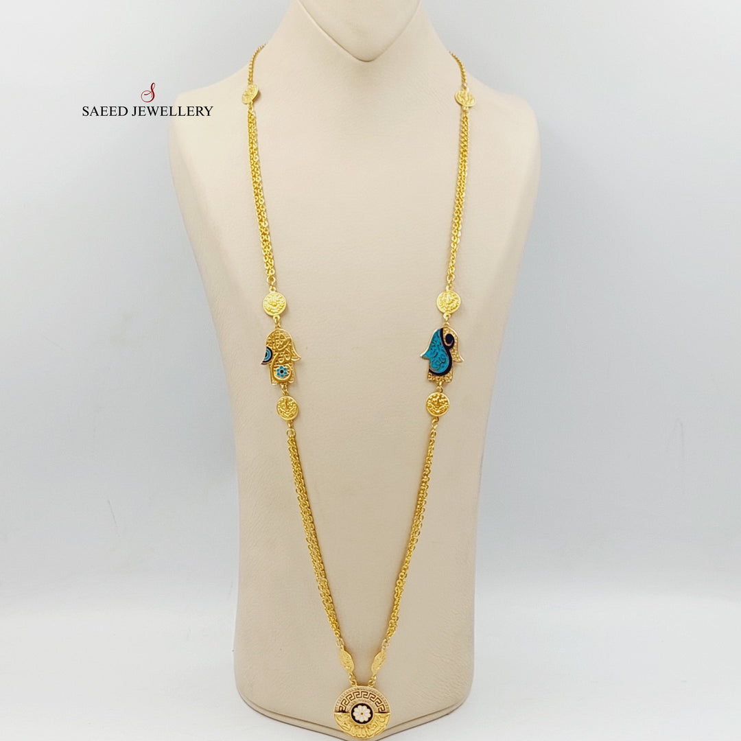 21K Gold Enameled & Zircon Studded Deluxe Long Necklace by Saeed Jewelry - Image 1