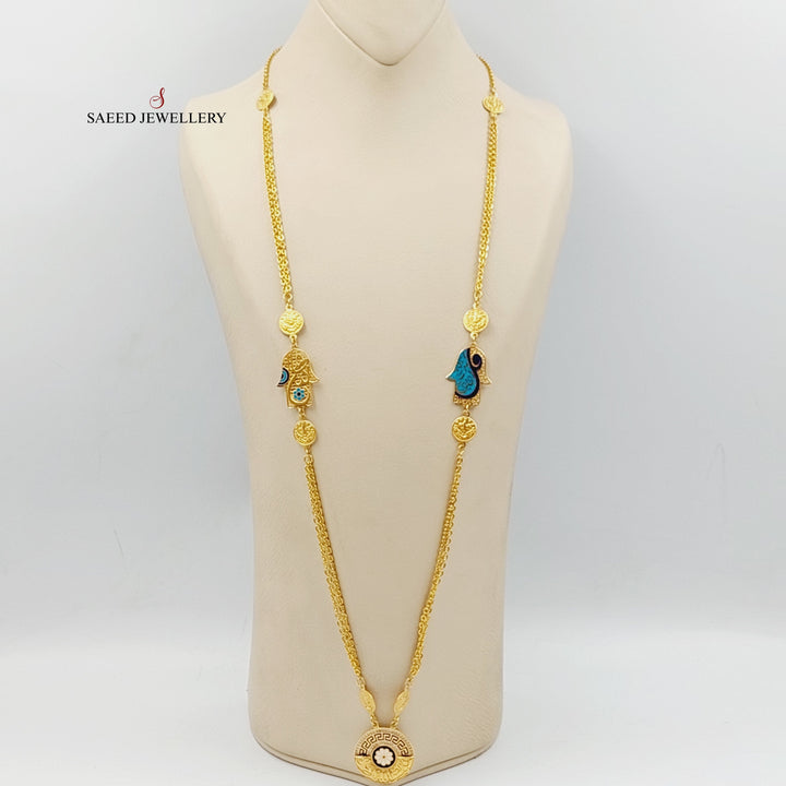 21K Gold Enameled & Zircon Studded Deluxe Long Necklace by Saeed Jewelry - Image 1