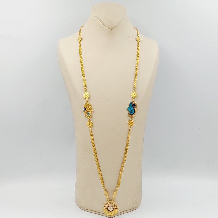 21K Gold Enameled & Zircon Studded Deluxe Long Necklace by Saeed Jewelry - Image 5