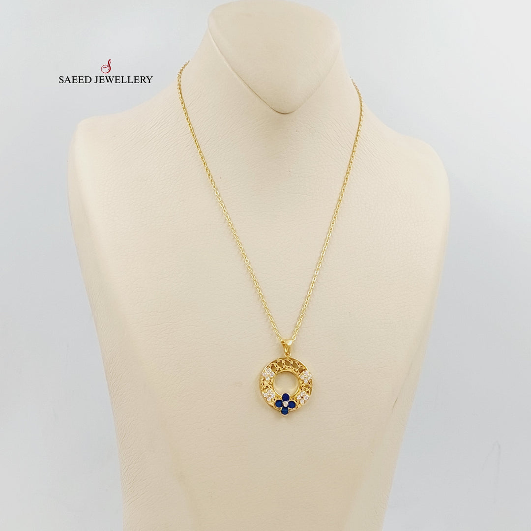 21K Gold Enameled & Zircon Studded Rose Necklace by Saeed Jewelry - Image 4