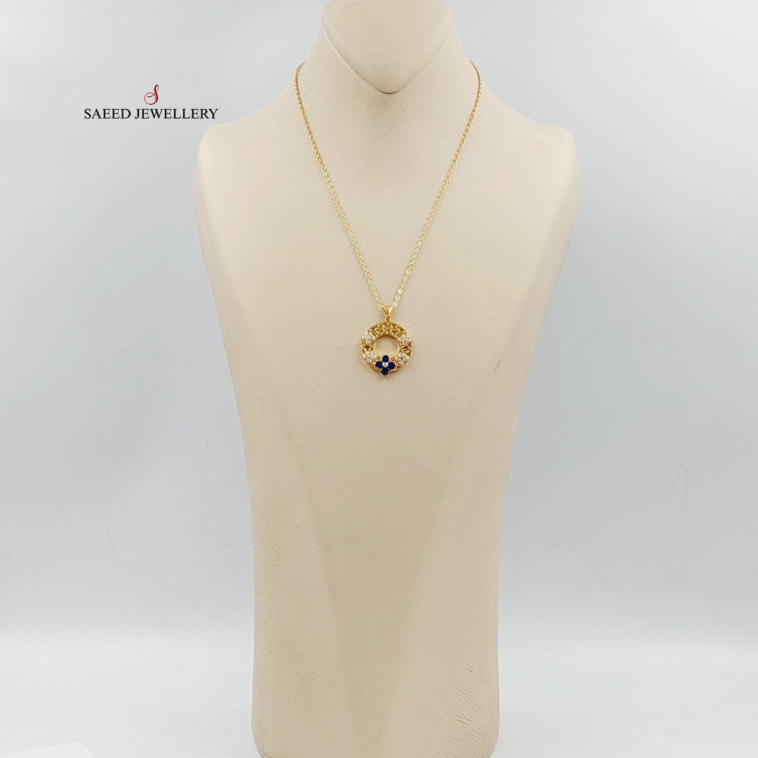 21K Gold Enameled & Zircon Studded Rose Necklace by Saeed Jewelry - Image 3