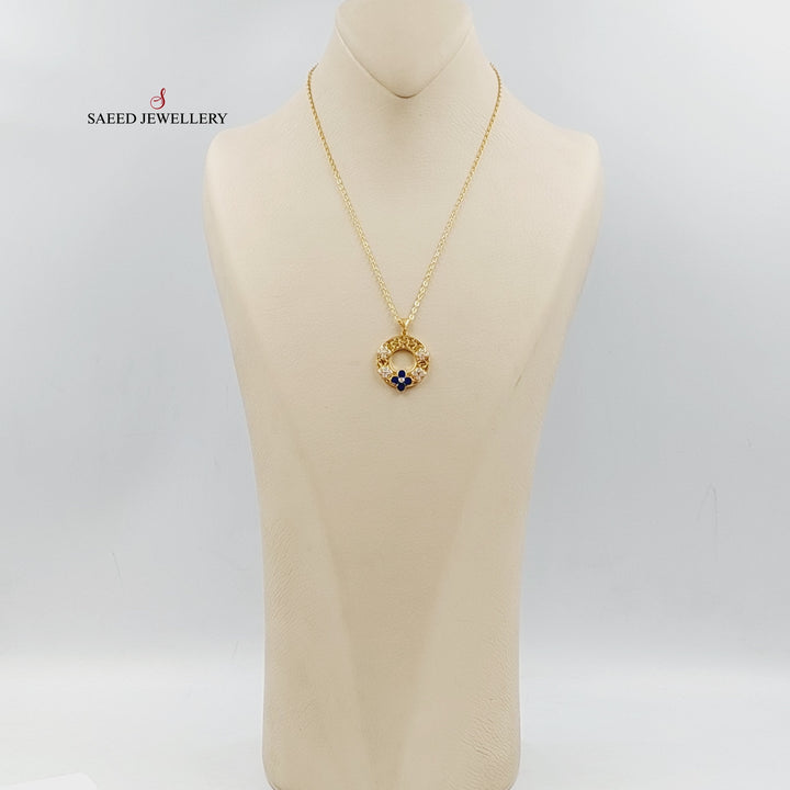 21K Gold Enameled & Zircon Studded Rose Necklace by Saeed Jewelry - Image 3