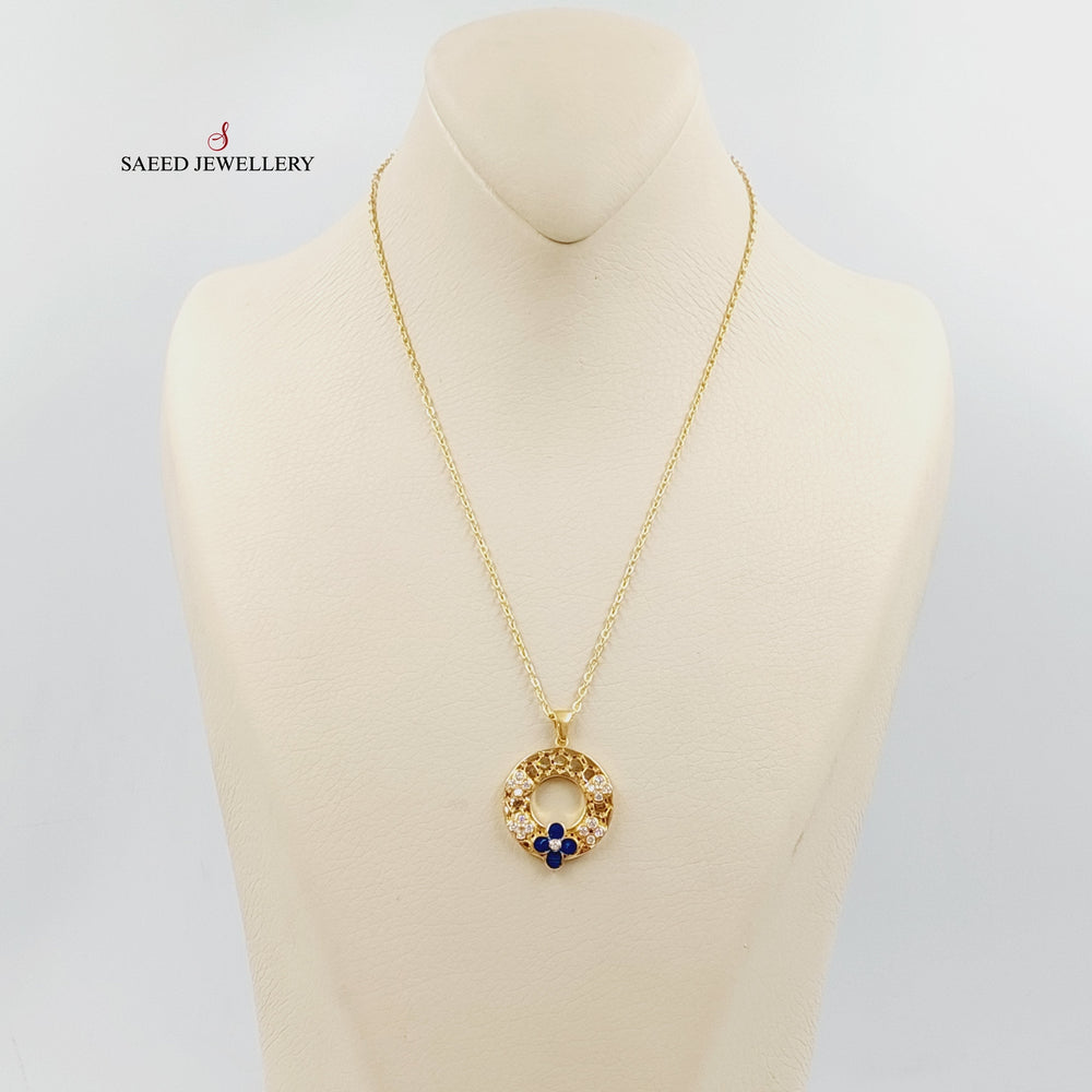 21K Gold Enameled & Zircon Studded Rose Necklace by Saeed Jewelry - Image 2