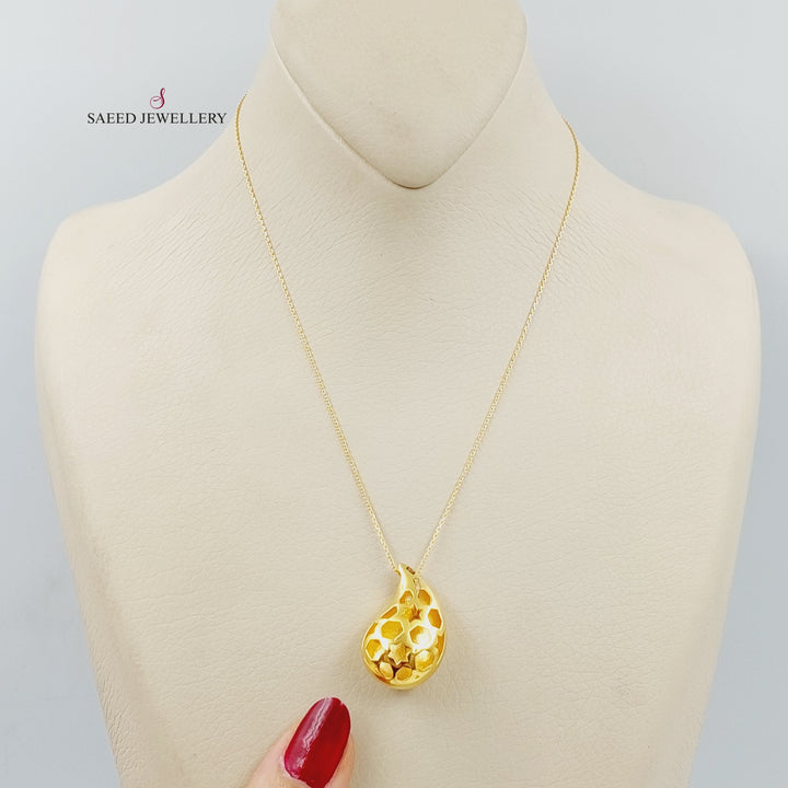 21K Gold Plain Almond Necklace by Saeed Jewelry - Image 3