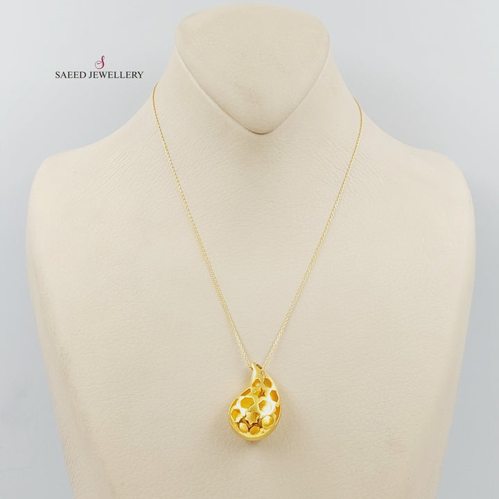 21K Gold Plain Almond Necklace by Saeed Jewelry - Image 4