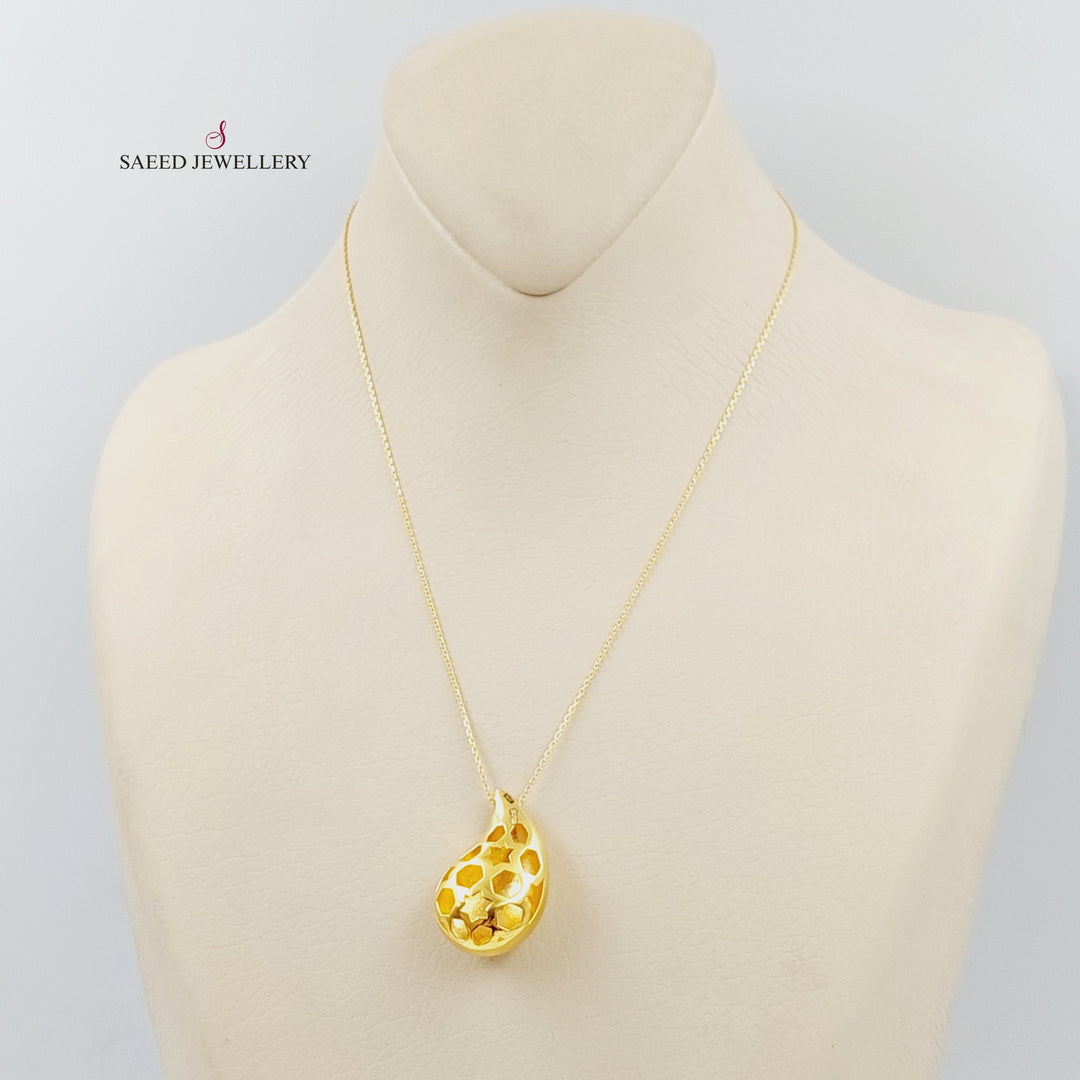 21K Gold Plain Almond Necklace by Saeed Jewelry - Image 5