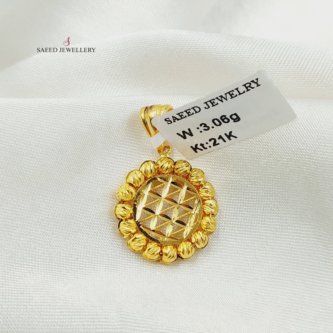 21K Gold Balls Engraved Pendant by Saeed Jewelry - Image 3