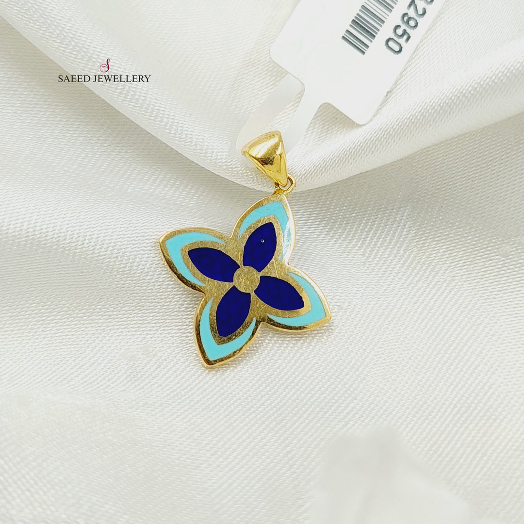 21K Gold Enameled Rose Pendant by Saeed Jewelry - Image 1