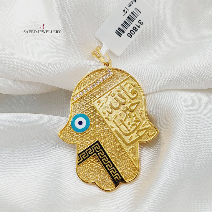 21K Gold Enameled & Zircon Studded Islamic Pendant by Saeed Jewelry - Image 4