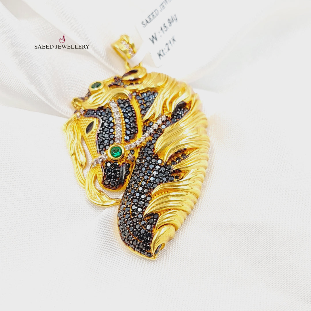 21K Gold Zircon Studded Horse Pendant by Saeed Jewelry - Image 4