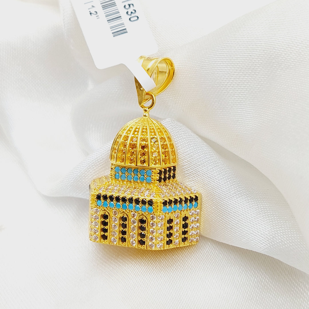 21K Gold Zircon Studded Al-Aqsa Pendant by Saeed Jewelry - Image 2