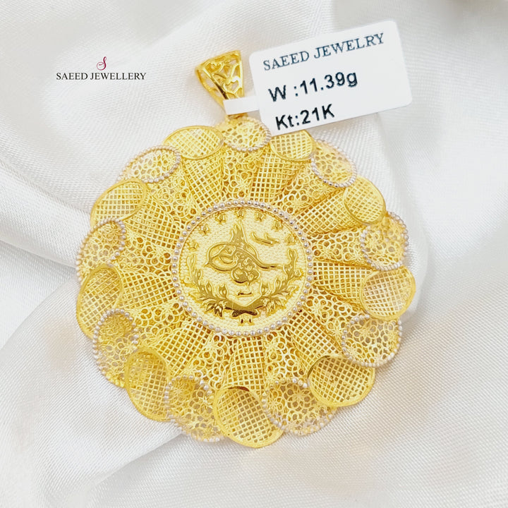 21K Gold Zircon Studded Rashadi Pendant by Saeed Jewelry - Image 1