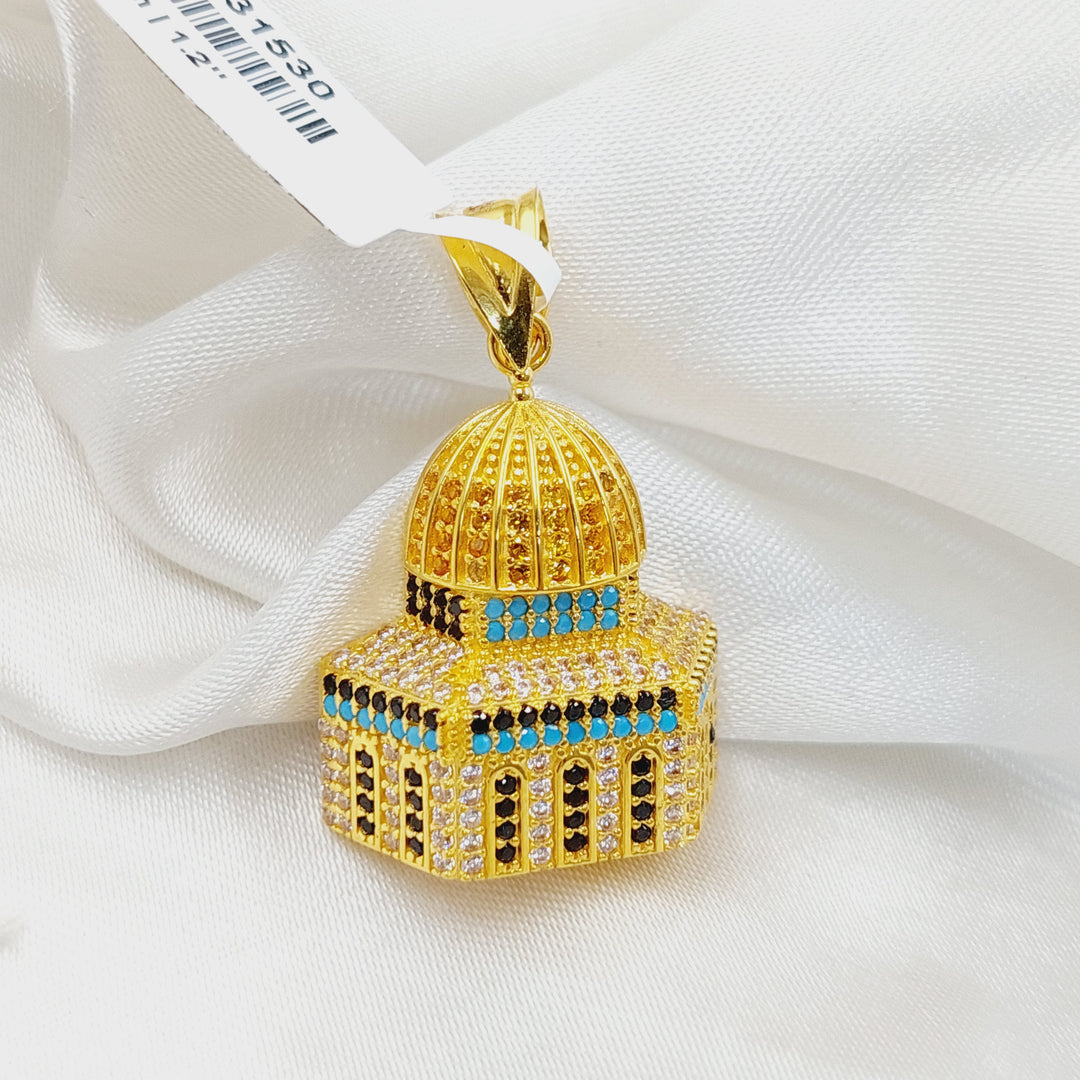 21K Gold Zircon Studded Al-Aqsa Pendant by Saeed Jewelry - Image 3