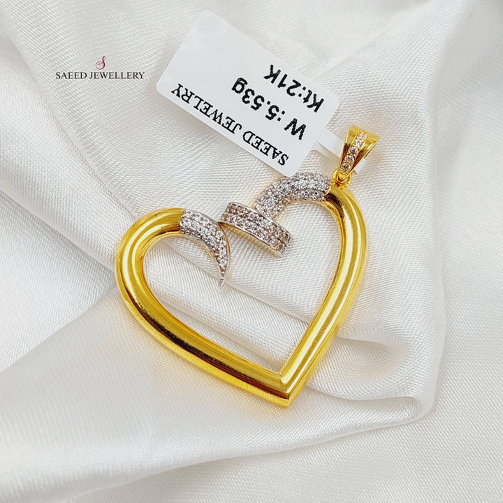 21K Gold Zircon Studded Heart Pendant by Saeed Jewelry - Image 1