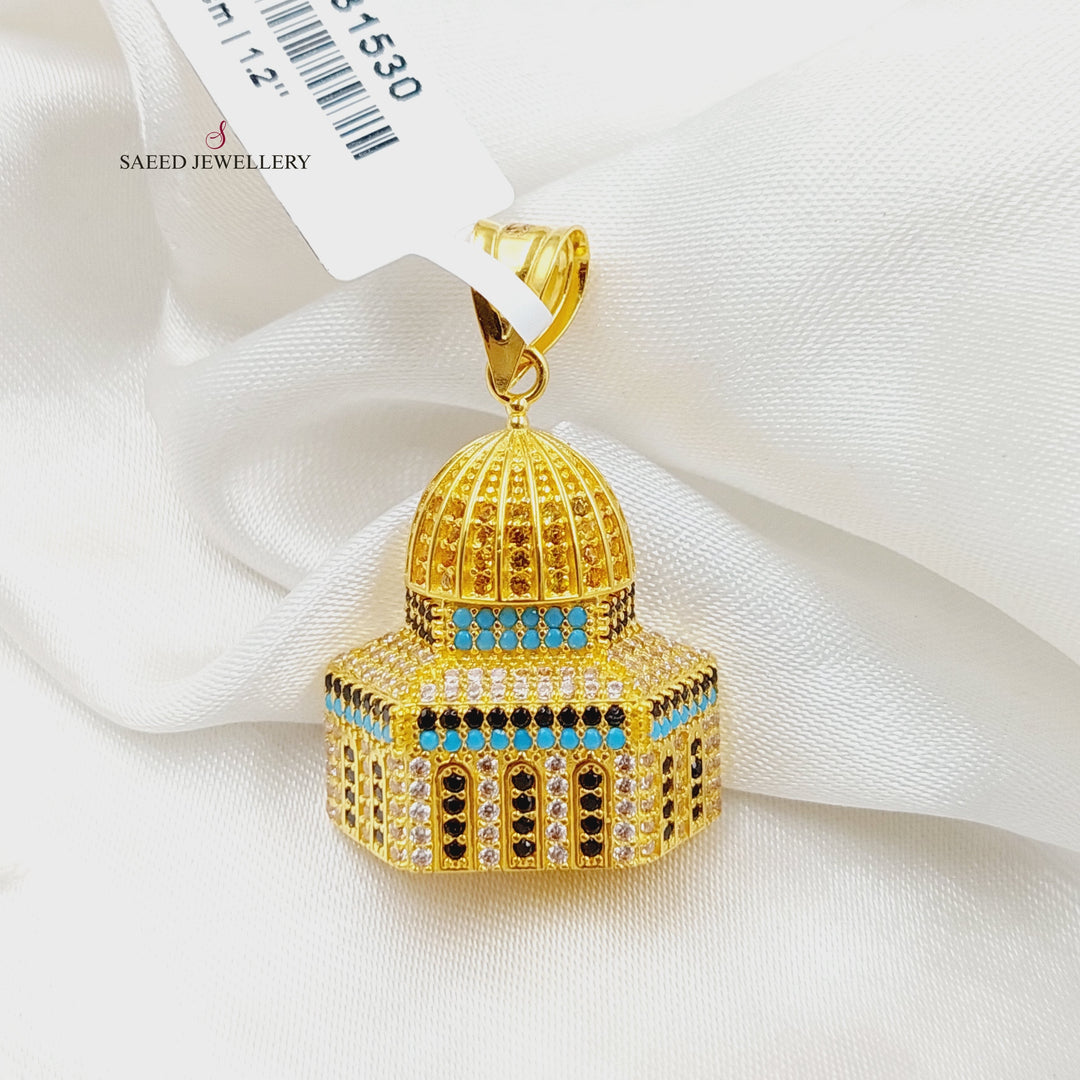 21K Gold Zircon Studded Al-Aqsa Pendant by Saeed Jewelry - Image 1