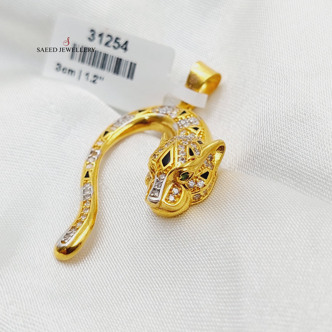 21K Gold Zircon Studded Tiger Pendant by Saeed Jewelry - Image 3