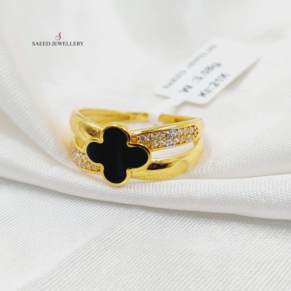 21K Gold Enameled & Zircon Studded Clover Ring by Saeed Jewelry - Image 2