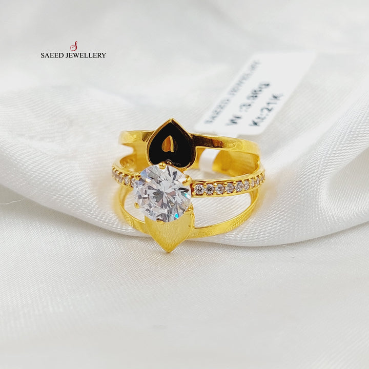 21K Gold Enameled & Zircon Studded Turkish Ring by Saeed Jewelry - Image 2