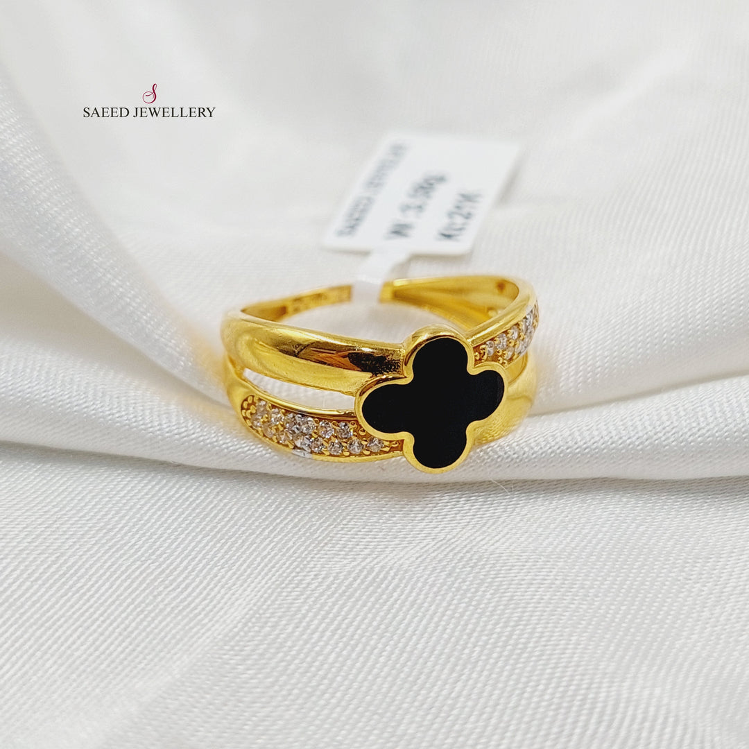 21K Gold Enameled & Zircon Studded Clover Ring by Saeed Jewelry - Image 3