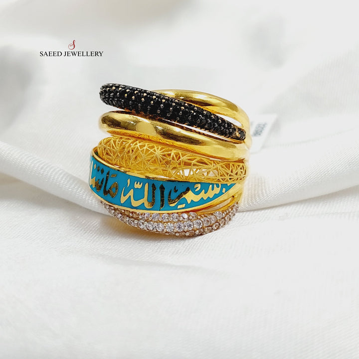 21K Gold Enameled & Zircon Studded Islamic Ring by Saeed Jewelry - Image 3