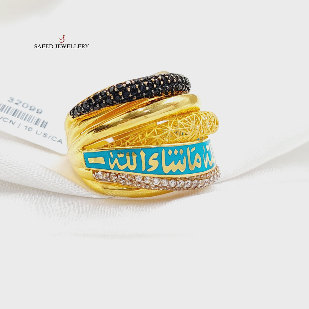 21K Gold Enameled & Zircon Studded Islamic Ring by Saeed Jewelry - Image 2