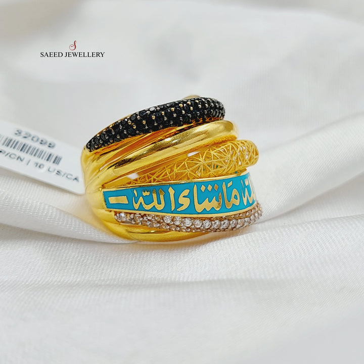 21K Gold Enameled & Zircon Studded Islamic Ring by Saeed Jewelry - Image 4