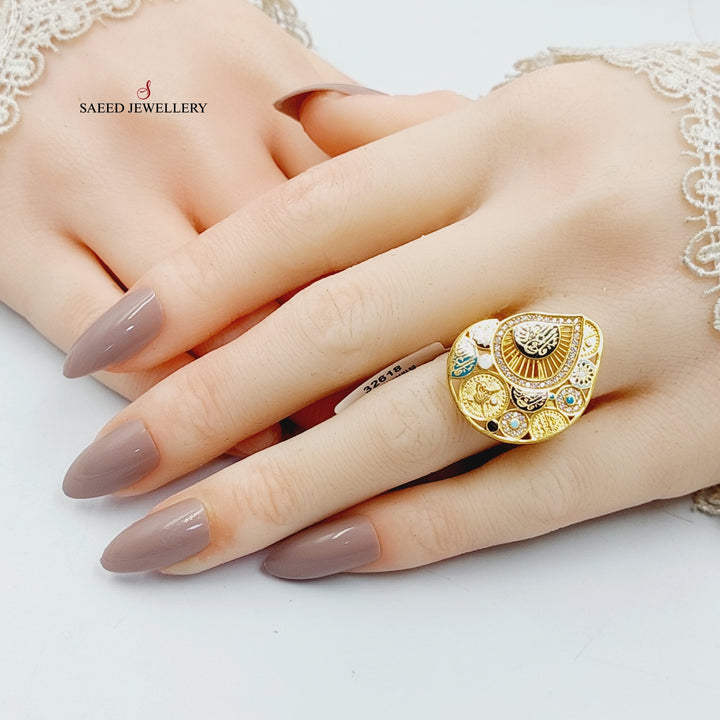 21K Gold Enameled & Zircon Studded Islamic Ring by Saeed Jewelry - Image 4