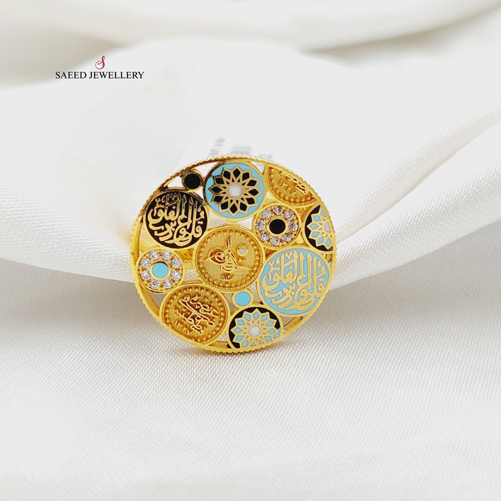 21K Gold Enameled & Zircon Studded Islamic Ring by Saeed Jewelry - Image 1