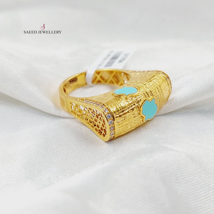 21K Gold Enameled & Zircon Studded Pyramid Ring by Saeed Jewelry - Image 3