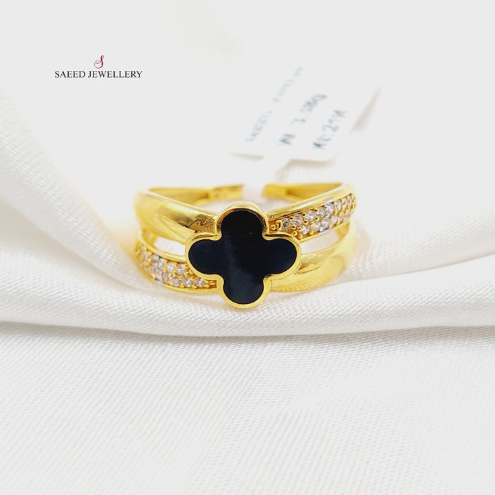 21K Gold Enameled & Zircon Studded Clover Ring by Saeed Jewelry - Image 1